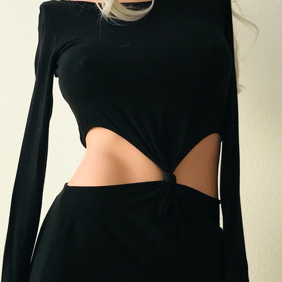 Chic Black CUT-OUT Midriff LBD BODYCON DRESS S/M - Picture 12 of 12